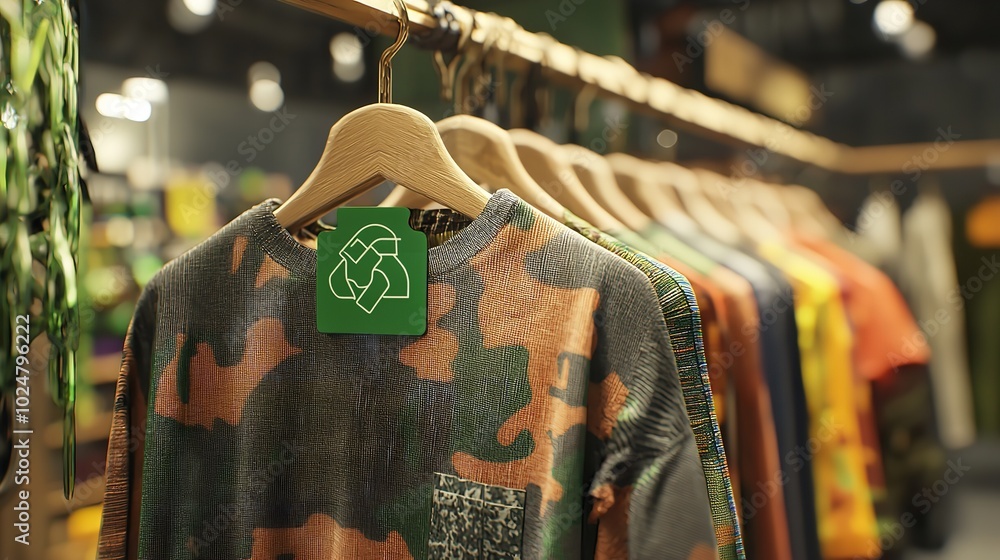 Khaki T-shirts in a shop. Generative AI Khaki T-shirts in a shop. Generative AI