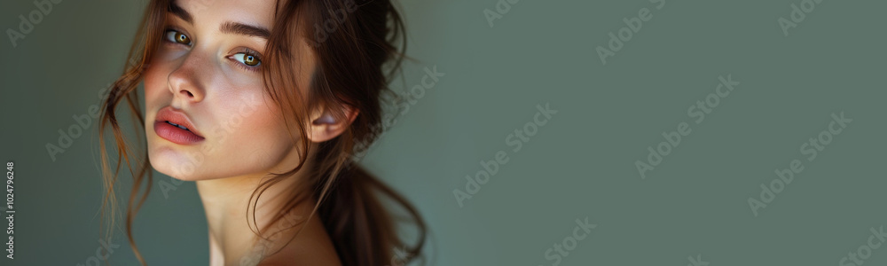 Fototapeta premium Portrait of a young girl on a gray background.