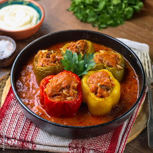 Traditional Romanian Stuffed Peppers with Tomato
