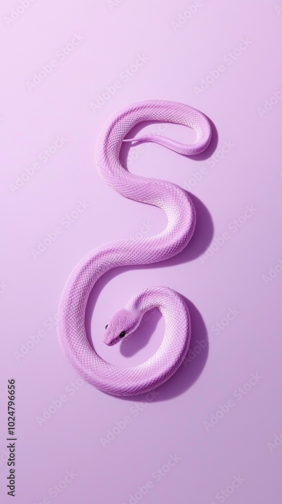 Pink snake slithers gracefully on a soft pink background, creating a stunning minimalist pattern. The vibrant color and bold design offer a surreal and trendy aesthetic Pink snake slithers gracefully on a soft pink background, creating a stunning minimalist pattern. The vibrant color and bold design offer a surreal and trendy aesthetic