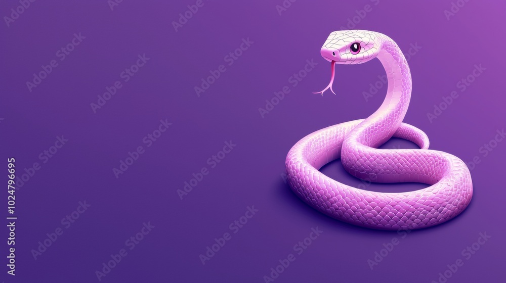 Fototapeta premium Vibrant 3d illustration of a pink snake slithering on a purple background, showcasing its colorful scales in a whimsical and modern design