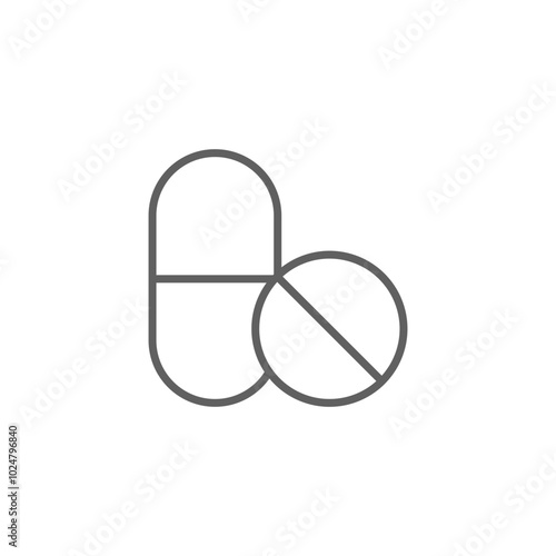 Simple flat minimalist medicine of pills and capsules. Health care basic element graphic resources. Editable stroke