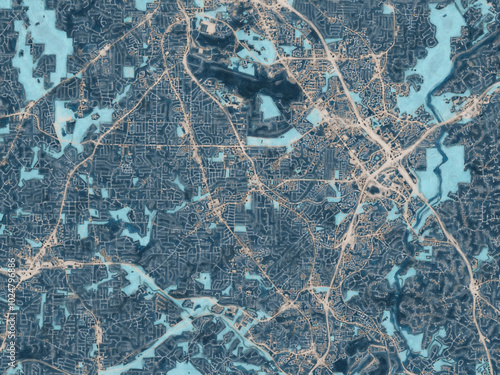 Painterly Style City Map of Smyrna  Georgia, USA in a Blue Color Scheme.