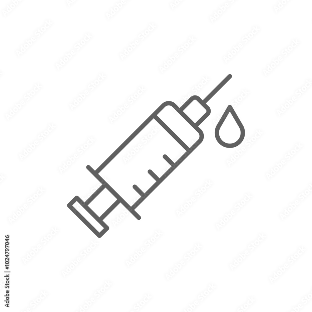 Syringe or injection with drop simple thin line vector icon. Editable stroke Syringe or injection with drop simple thin line vector icon. Editable stroke