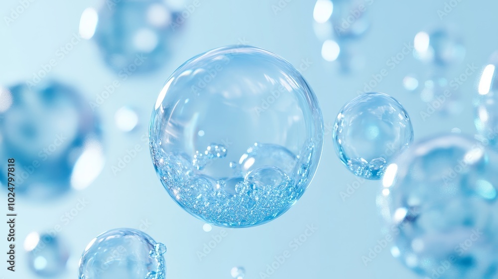 Refreshing Blue Liquid Bubbles: Minimal 3D Render for Skincare and Beauty Products Refreshing Blue Liquid Bubbles: Minimal 3D Render for Skincare and Beauty Products