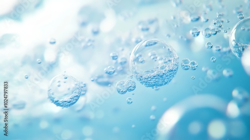 Wallpaper Mural Pure Blue Beauty Elixir - Minimal 3D Render of Fresh Liquid Bubbles for Skincare Concept. Torontodigital.ca