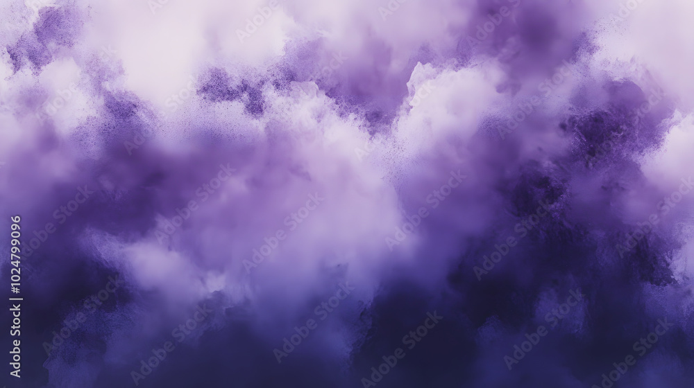 Fototapeta premium Hand painted watercolor background is featuring abstract washes of purple and violet colors creating a dramatic and moody atmosphere
