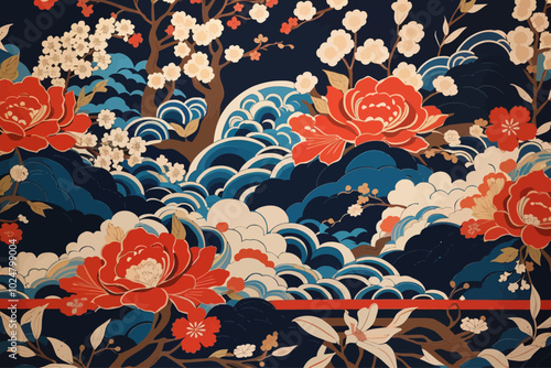 a pattern inspired on a feudal military japan illustration