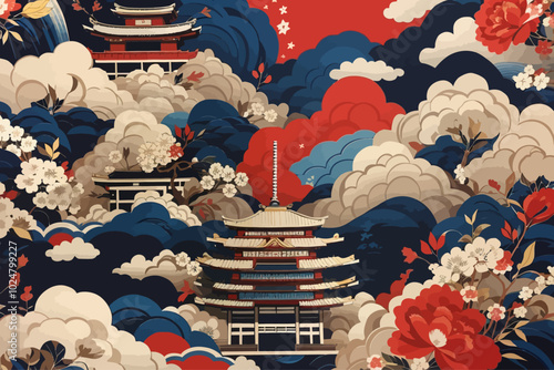 a pattern inspired on a feudal military japan illustration