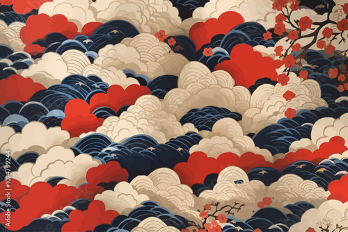 a pattern inspired on a feudal military japan illustration