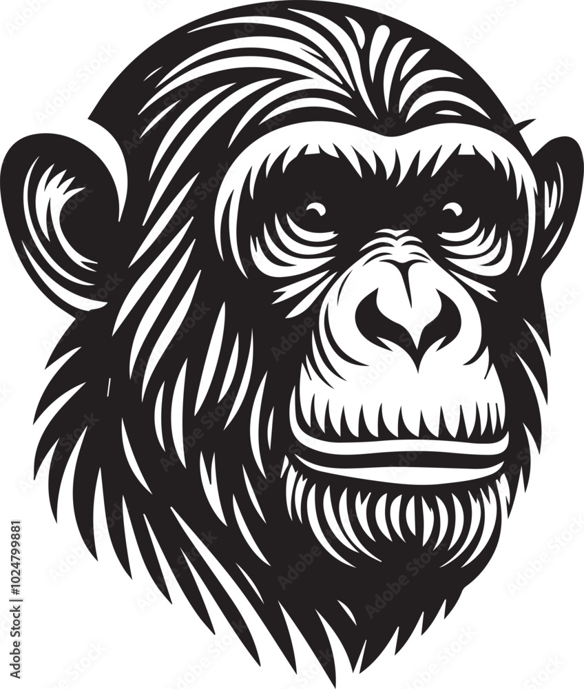 Fototapeta premium Chimpanzee head silhouette black illustration 
