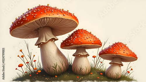 Fly agaric mushrooms on white photo