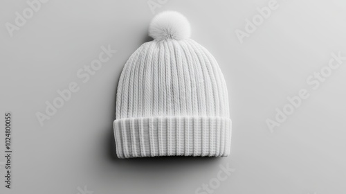 Minimalistic White Winter Beanie Mockup - Top View