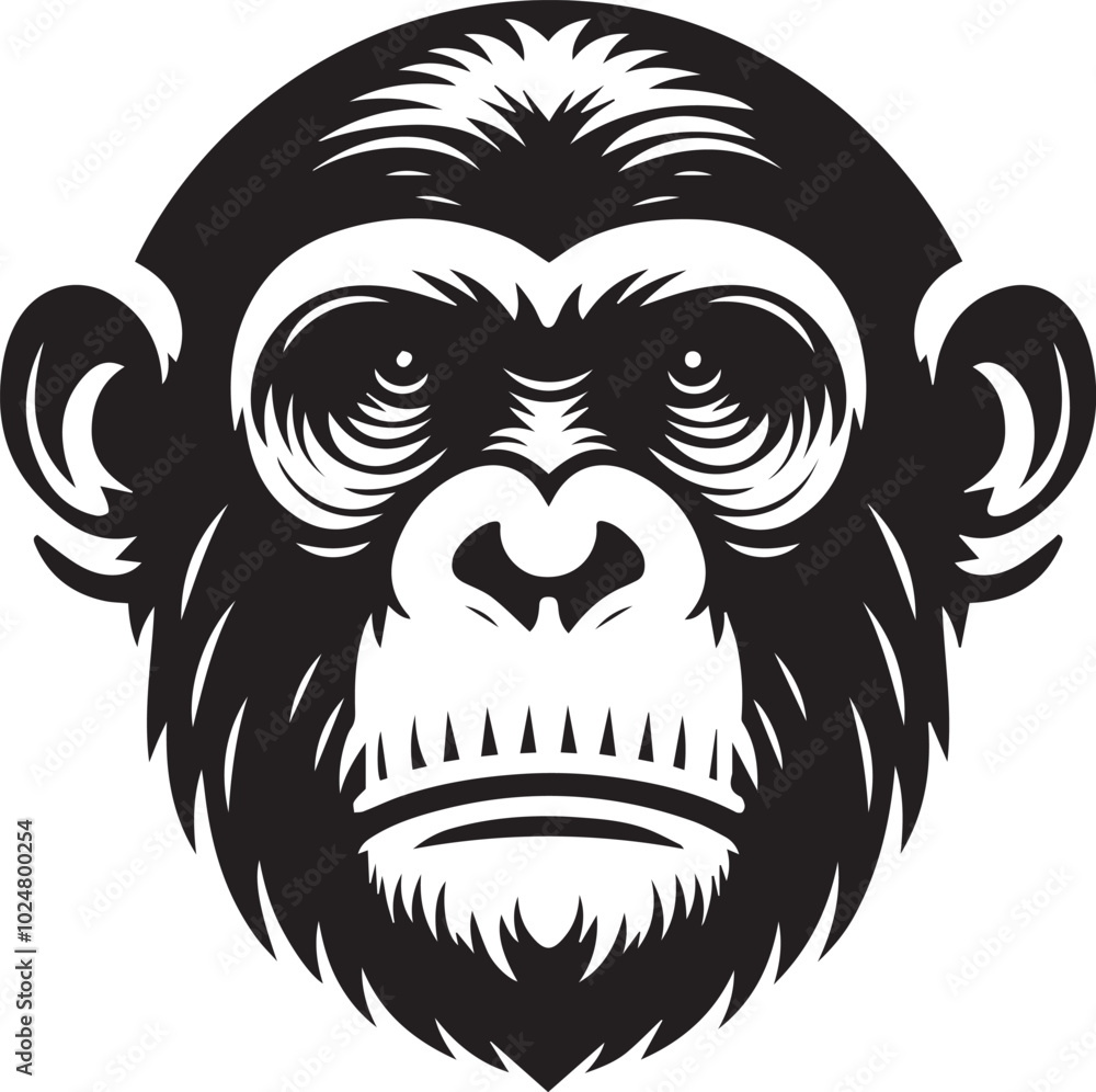 Fototapeta premium Chimpanzee head silhouette black illustration 