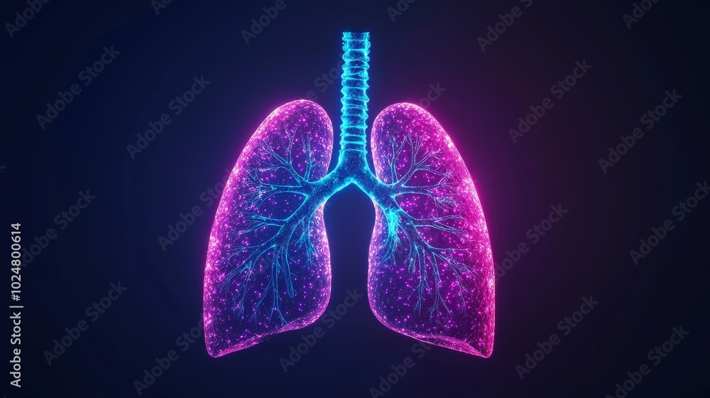Glowing Lungs with Alveoli in Vibrant Colors Glowing Lungs with Alveoli in Vibrant Colors