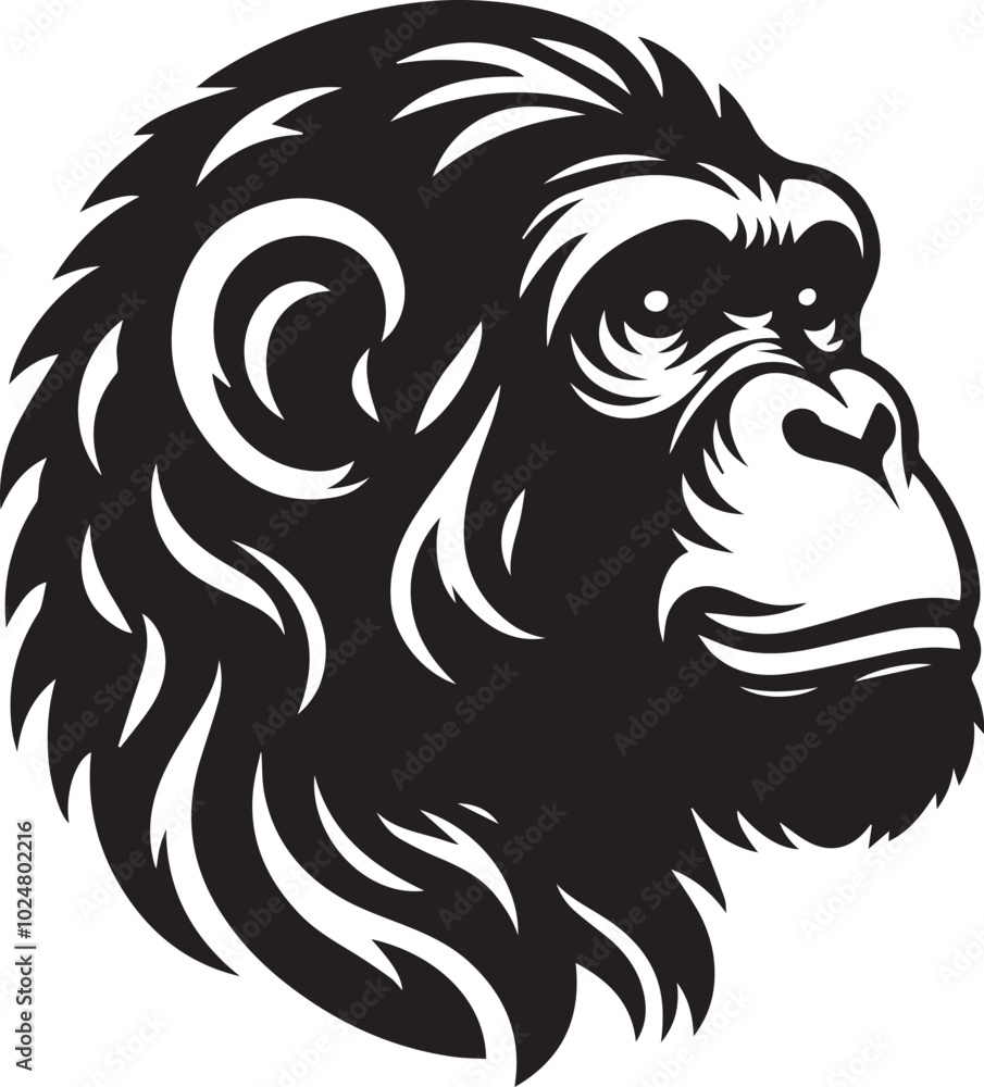 Fototapeta premium Chimpanzee head silhouette black illustration 