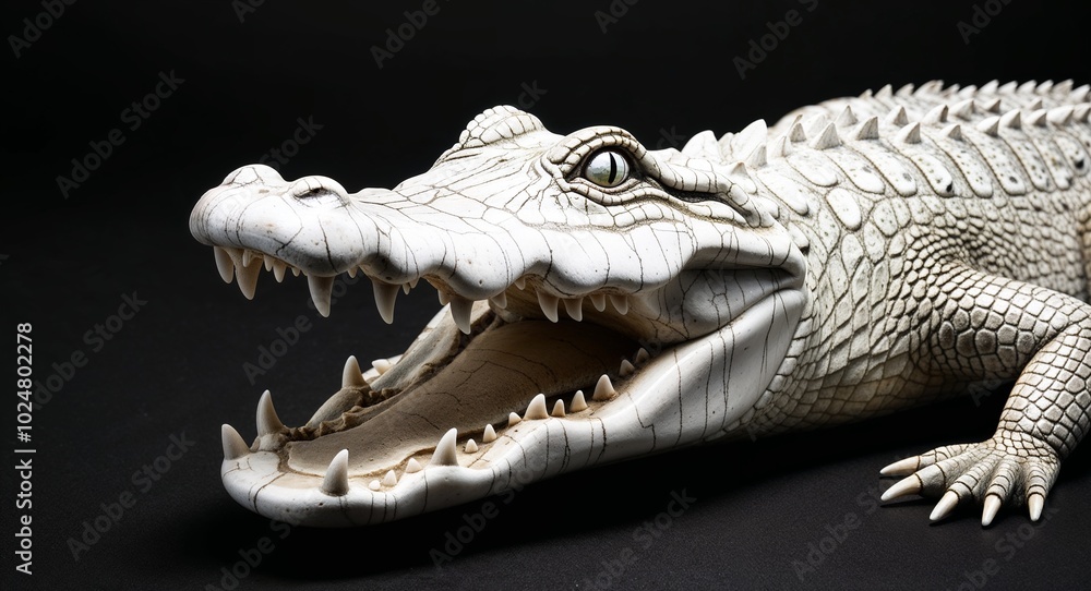 Obraz premium Alligator marble statue closeup on plain black background