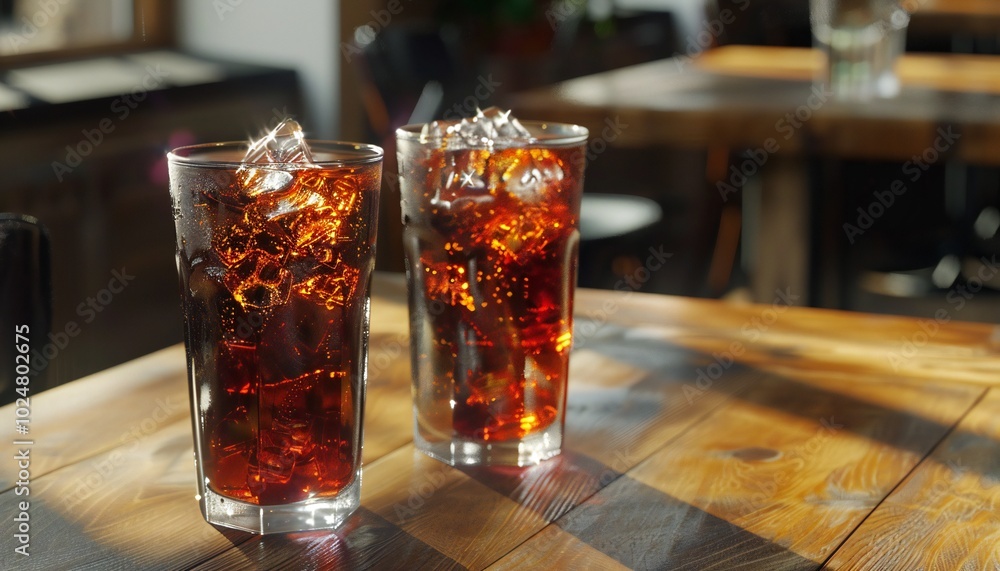 Glasses of soft drinks on the table Glasses of soft drinks on the table