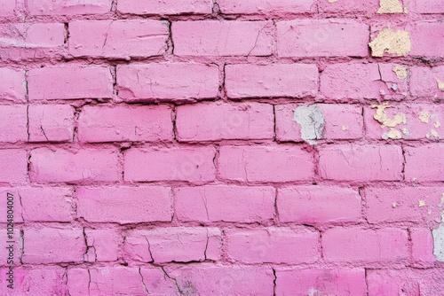 Pink Brick Wall Background with Weathered Cracks and Facades of Old Architecture