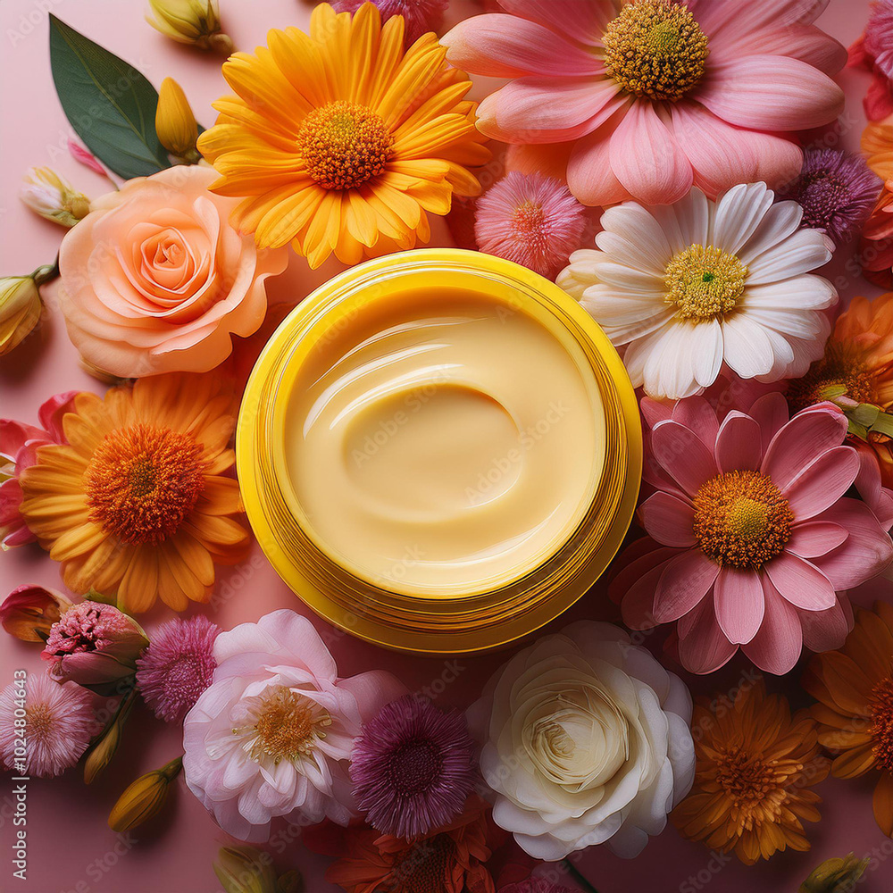Ethereal Cream Jar Surrounded by Flowers Ethereal Cream Jar Surrounded by Flowers