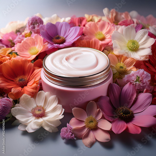 Ethereal Cream Jar Surrounded by Flowers