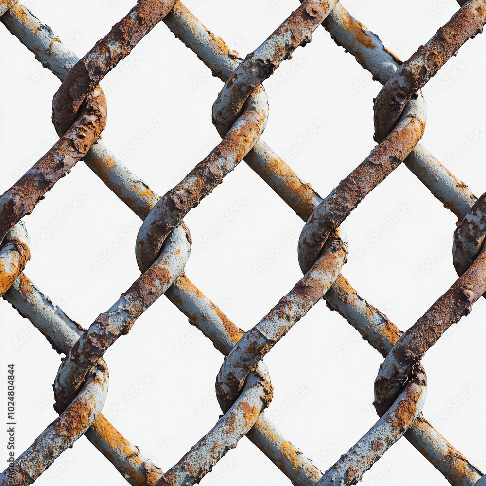 A seamless pattern of rusted chain-link fence, white background, hyperrealistic, highly detailed, high-resolution photography. A seamless pattern of rusted chain-link fence, white background, hyperrealistic, highly detailed, high-resolution photography.