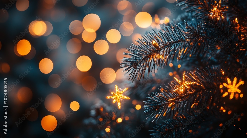 A tree with lights on it and a blurry background A tree with lights on it and a blurry background