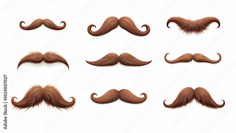 Brown mustache collection on white Brown mustache collection on white