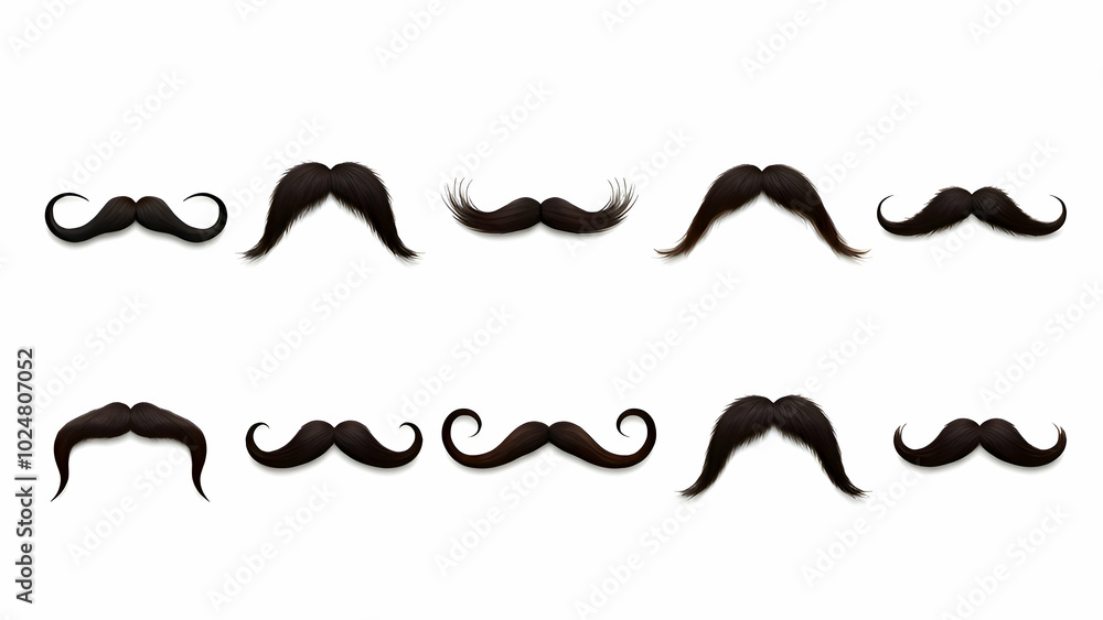 Black mustache set on white Black mustache set on white