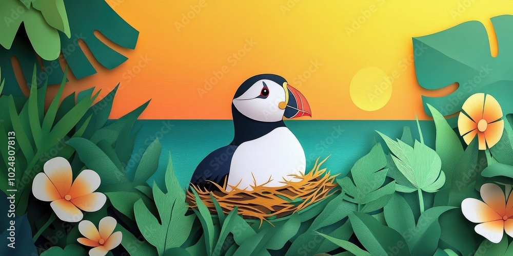 Puffin nesting during summer, showcasing wildlife and nature, Puffin nesting in summer highlighting wildlife and nature Puffin nesting during summer, showcasing wildlife and nature, Puffin nesting in summer highlighting wildlife and nature
