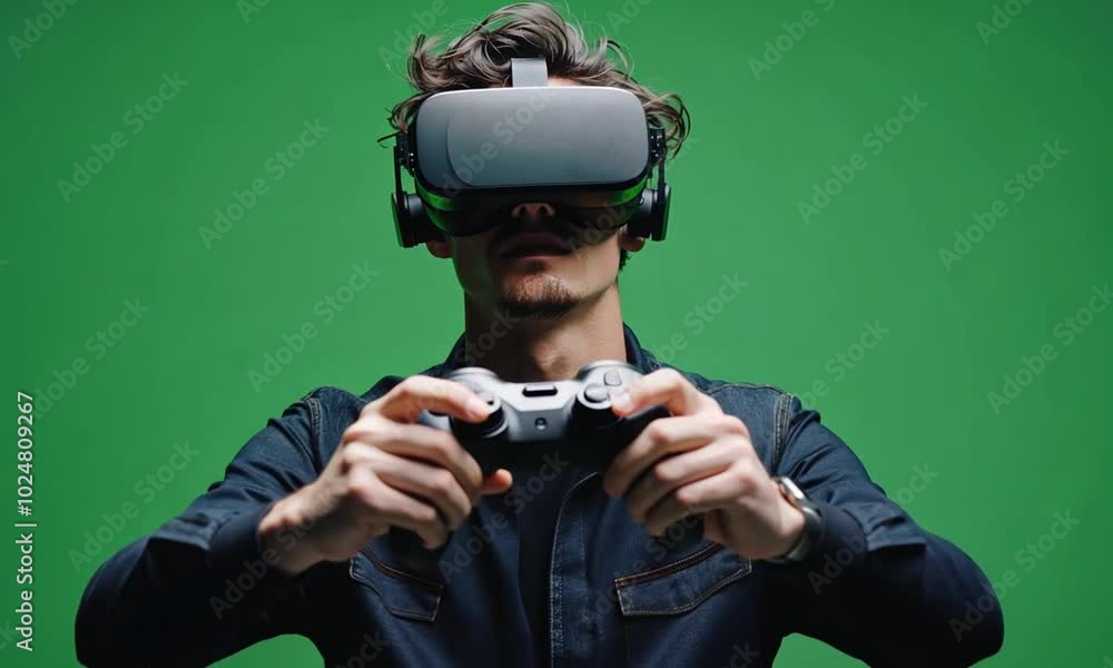 Man Wearing VR Headset and Holding a Controller Man Wearing VR Headset and Holding a Controller