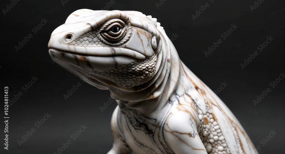 Lizard marble statue closeup on plain black background Lizard marble statue closeup on plain black background