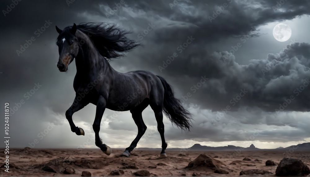 Prancing Horse in the Midnight Desert Prancing Horse in the Midnight Desert