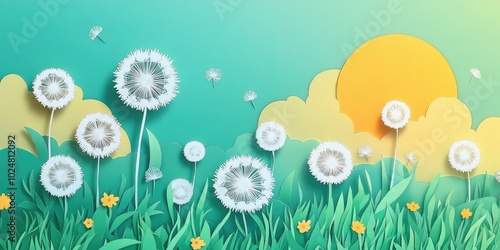 Dandelion flowers in a grassy setting, Dandelion flowers in a meadow setting
