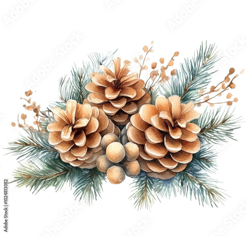 Winter pine arrangement with cones, berries, and green foliage for festive decor