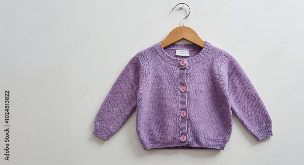 Small lavender cardigan for kid girls with button front on plain white background Small lavender cardigan for kid girls with button front on plain white background