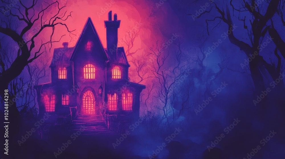 Haunted House in the Dark Forest at Dusk Haunted House in the Dark Forest at Dusk