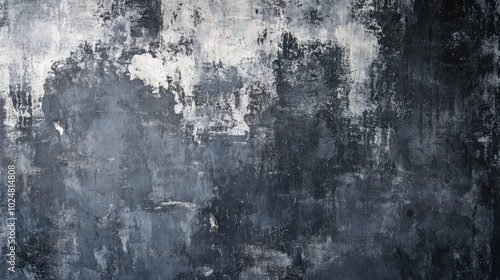 A close-up of a dark gray textured wall with white paint chipping and peeling, creating an abstract, gritty background. photo