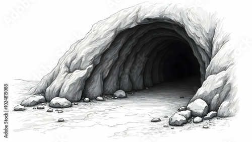 Dand drawn illustration of a cave enterance photo