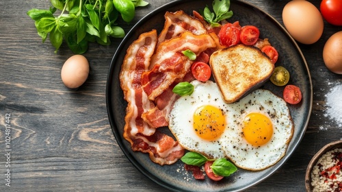 Delicious Breakfast Plate with Eggs and Bacon