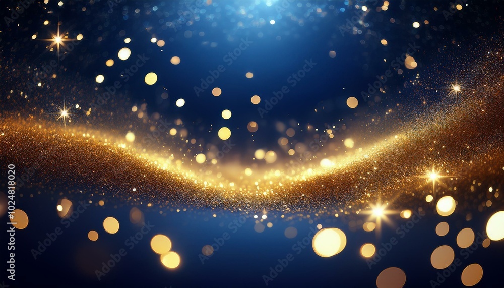 Obraz premium christmas golden light shine particles bokeh on navy blue background holiday concept abstract background with dark blue and gold particle