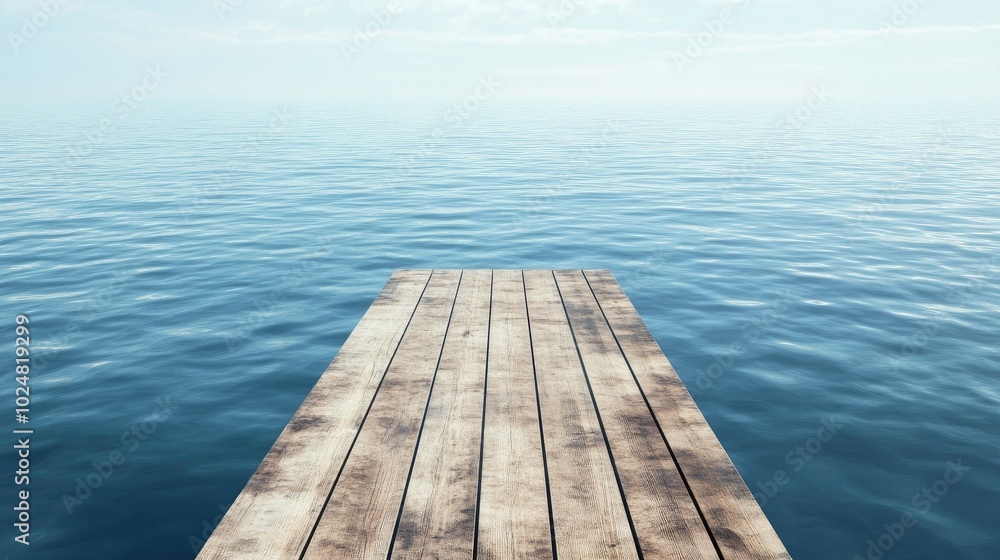 A quiet dock stretching into a calm lake, with ample space for copy A quiet dock stretching into a calm lake, with ample space for copy