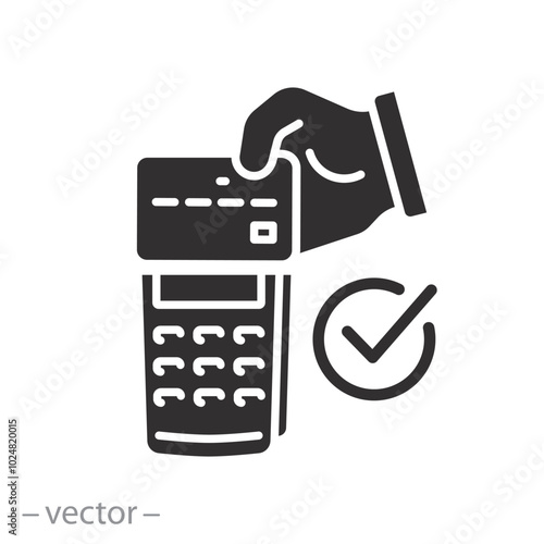 contactless pay, cashless payment icon, bank credit card, view pos terminal, retail buy, flat illustration