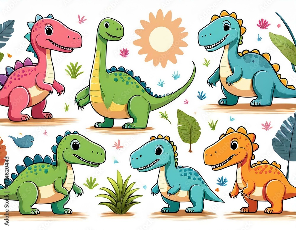 Obraz premium dinosaurs set for kids bedroom isolated on white