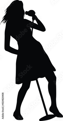 Female singer silhouette illustration. Women sing pose full body in black