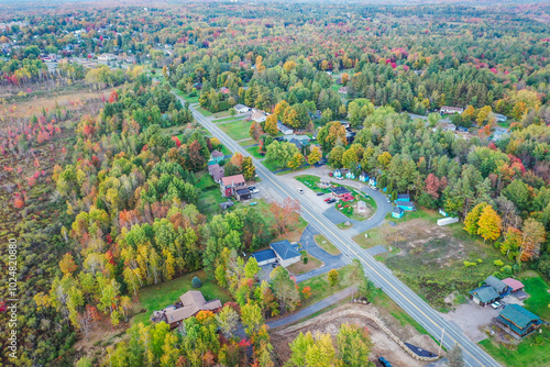 Tupper Lake NY Adirondacks Tri Lakes Region looking north Rt 30 fall aerial sunset photo