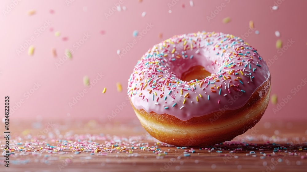 Donut with sprinkles on a table Donut with sprinkles on a table