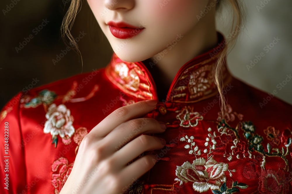 Fototapeta premium Elegant traditional attire with intricate embroidery and floral design