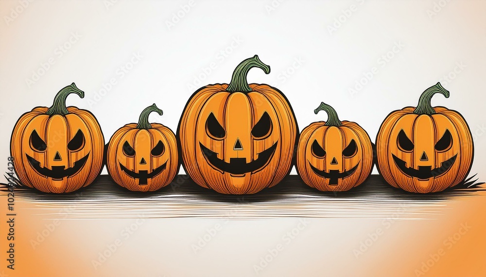 halloween pumpkin row isolated on white halloween pumpkin row isolated on white