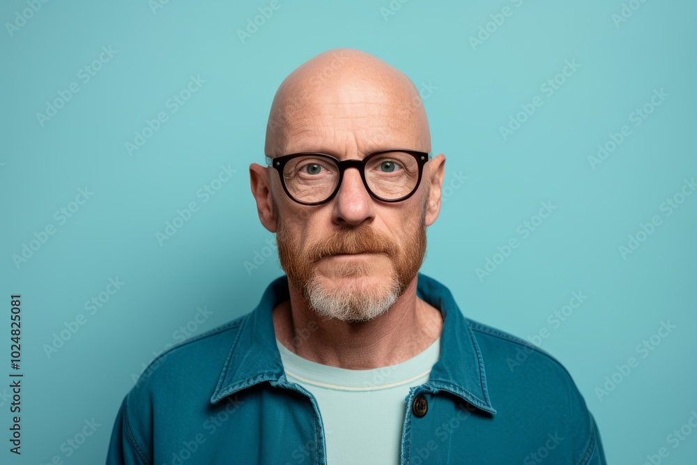 Portrait of a senior man with glasses on a blue background. Portrait of a senior man with glasses on a blue background.